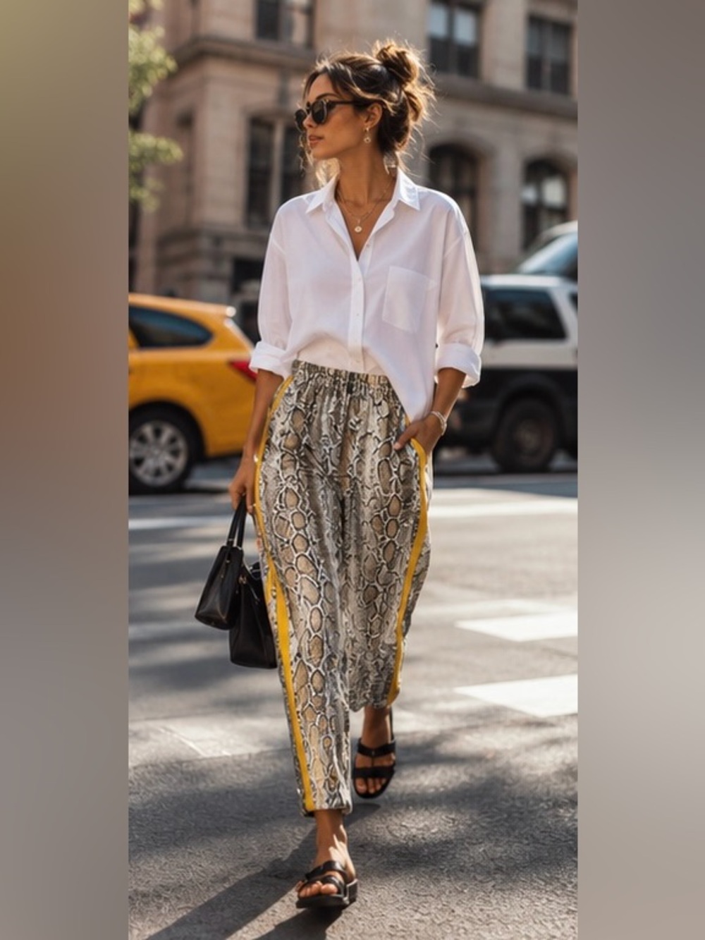 Zara Python Print Side Stripe Pants With Pockets Cropped Pull On Medium